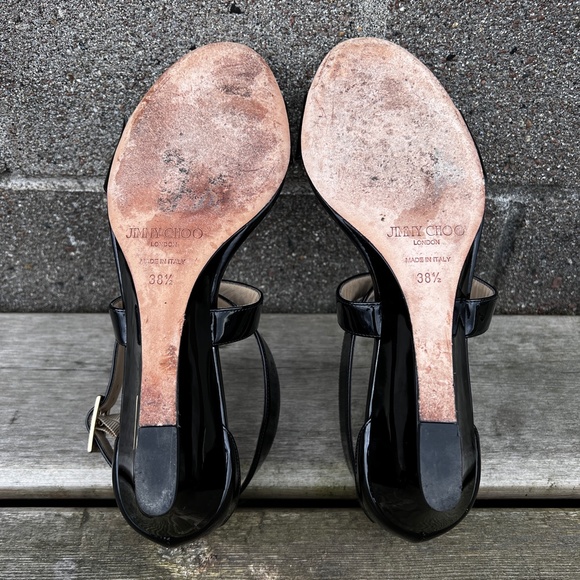 Jimmy Choo Patent-Leather Low Wedge Sandals - Picture 6 of 11